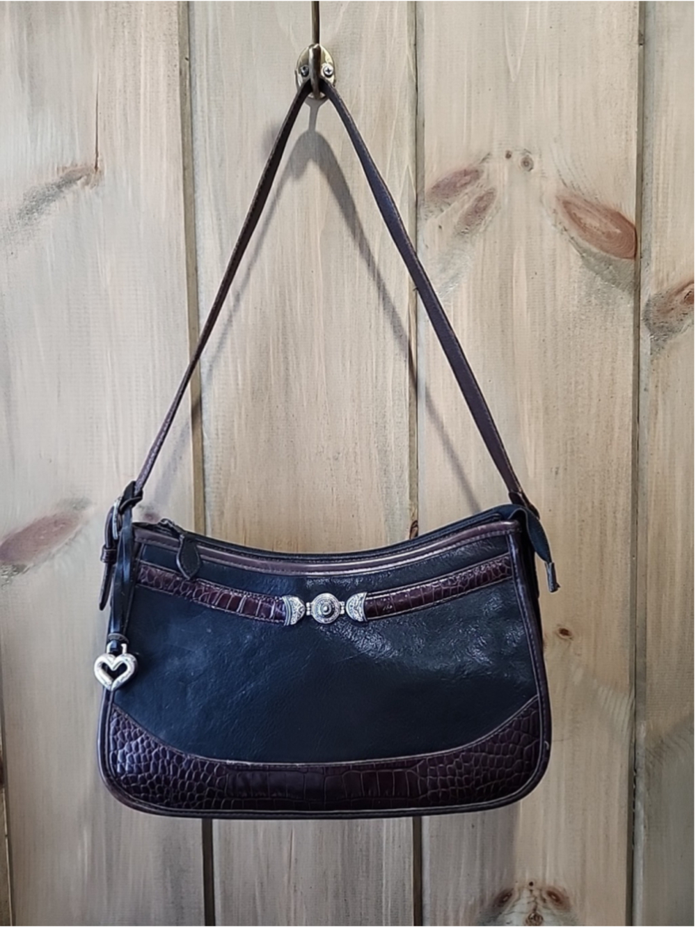 Vintage Brighton Leather Shoulder Purse, Alligator Accents, EUC